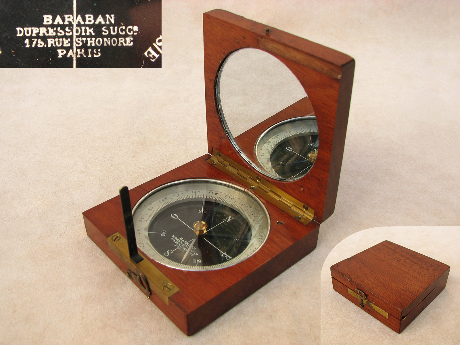 19th century French pocket compass signed BARABAN, DUPRESSOIR SUCCr, PARIS